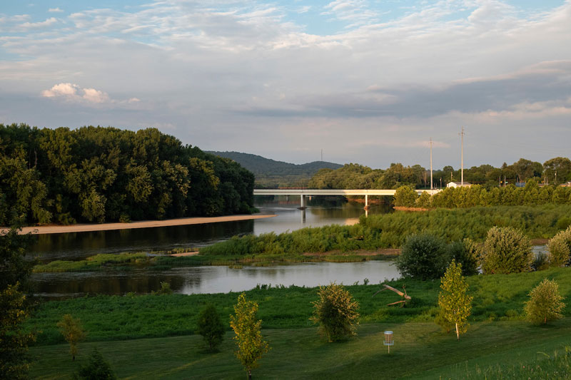 Aerial view of the Scioto River, which runs near Ohio University’s Chillicothe campus.