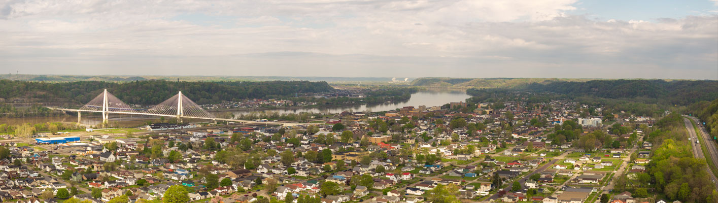 Aerial view of Ironton, Ohio, which sits right along the Ohio River.