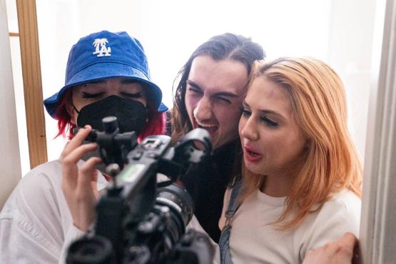 Students with a camera